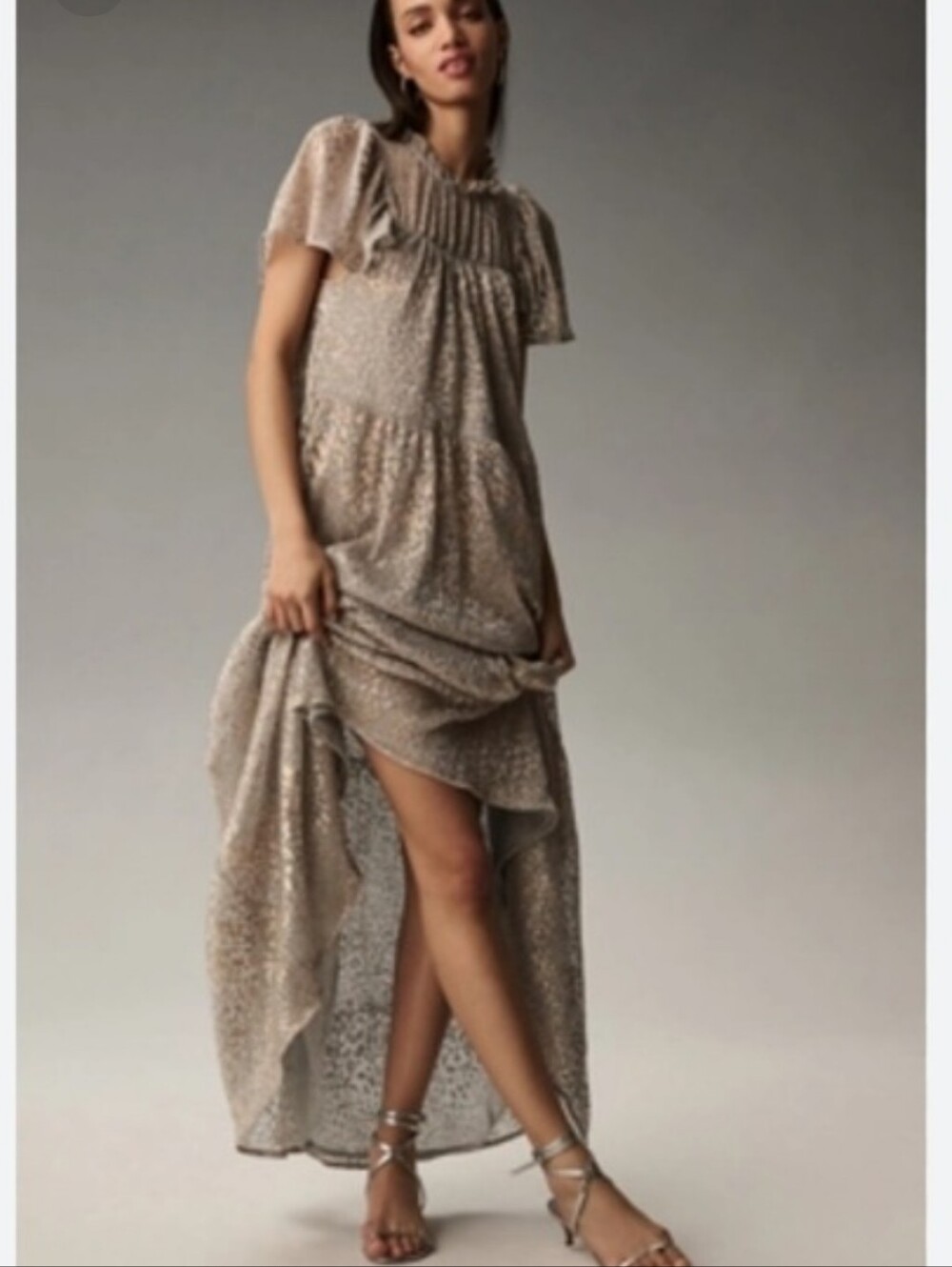 NWT Anthropologie Metallic Shimmer Mock Neck Maxi Dress XS Boho Cottagecore